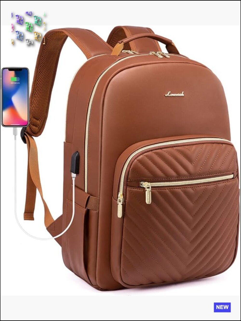 Large Capacity Laptop Backpack Travel Work Bag Faux Leather Quilted Design